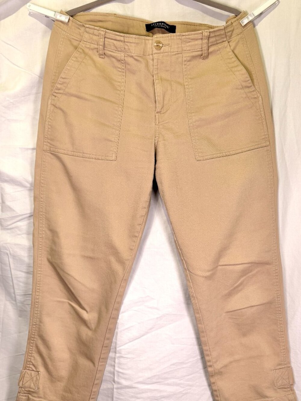 Liverpool Los Angeles Khaki Crop Pants Size 12 Stretch Mid Rise Utility